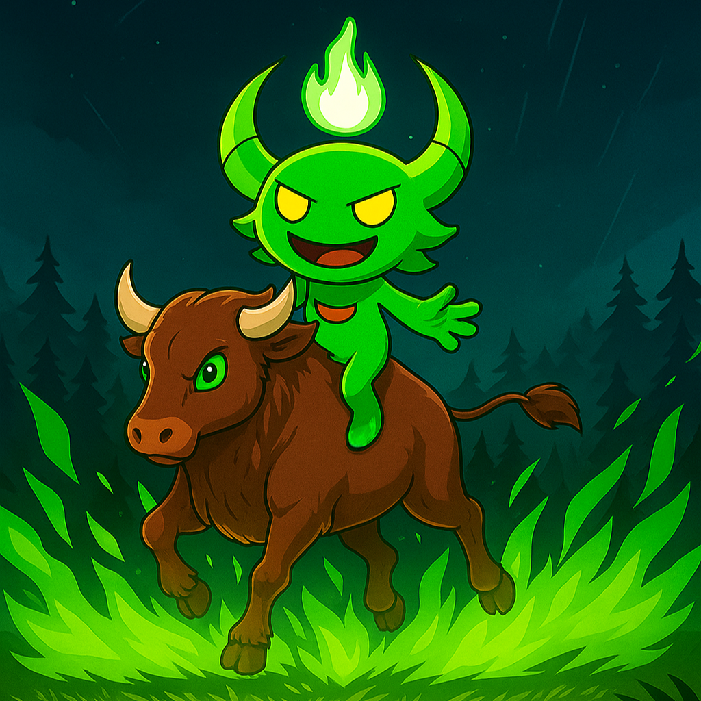 A glowing green glo character